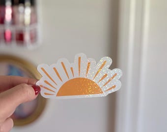 Yellow Sun Holographic Sticker, Water Bottle Laptop Decal