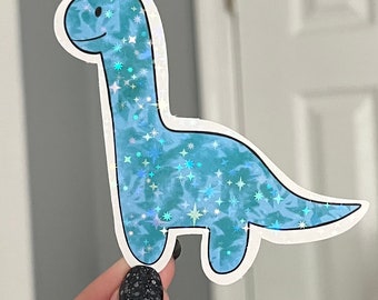 Blue Dinosaur Holographic Vinyl Sticker, Water Resistant