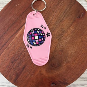 Pink disco ball retro Motel keychain