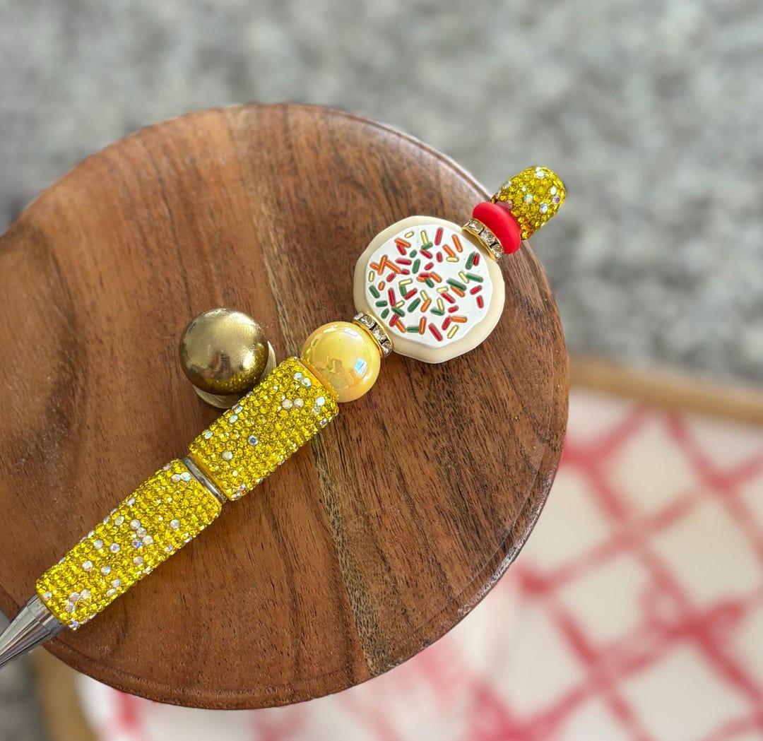 Glitter Rhinestone Yellow Sugar Cookie Beaded Pen for Work, School ...