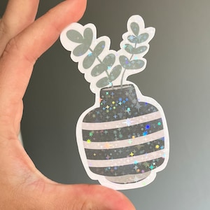 Plant holographic sticker, plant in vase sticker,  plant sticker, cute sticker, sticker sticker, water bottle sticker, laptop sticker