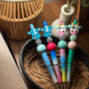 Cow Silicone Beaded Pens, Beaded Pens, Cows, Pen for work, pen for journal, silicone beads, beaded cow pen