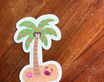 Holographic Palm Tree Sticker: Beach Decal for Laptop, Water Bottle