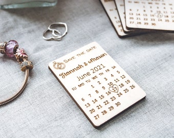 Personalized Calendar Wooden Save the Date Magnets - Rustic Wedding Favors with Engraved Names and Date | Handcrafted and Customizable