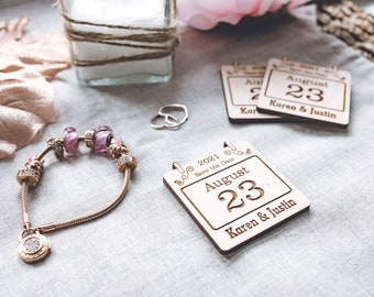 Personalized Calendar Wooden Save the Date Magnets - Rustic Wedding Favors with Engraved Names and Date | Handcrafted and Customizable