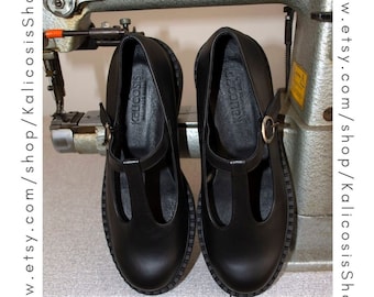 Women Shoes,T Strap Mary Janes Shoes Platform,Leather Shoes,Custom Shoes,Mary Janes,Vintage Shoes,Black Leather Flats,Dress Shoes Leather