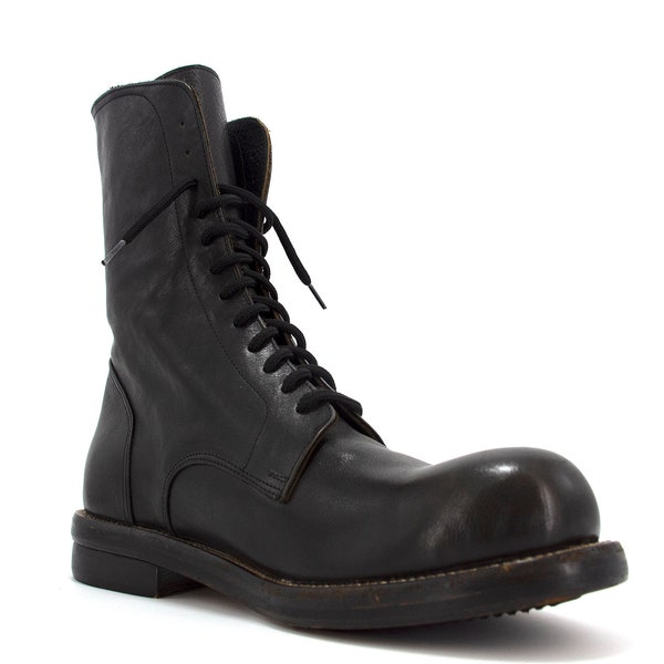 Bottes en cuir pour homme,Bottes de combat,Bottes noires,Fabriquées à la main,Chaussures à lacets,Bottes en cuir noir,Chaussures homme,Chaussures personnalisées