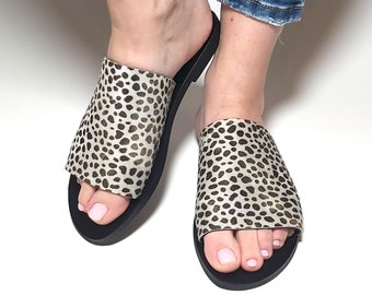 Flip Flops For Women,Animal Print Flip Flops Leather Sandal,Slides Sandals Womens,Sandals for Women Flat,Flip Flops Comfortable