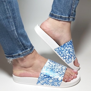 Patent Blue Leather Anatomical Designer Slides,Platform Slide Sandals,Luxury Sandals,Greek Sandals,Custom Shoes Women,Flip Flops