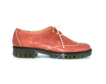 Womens Oxford Shoes,Women Saddle Shoes,Red Leather Shoes,Platform Oxfords,Lace up Shoes,Handmade Shoes,Custom Shoes