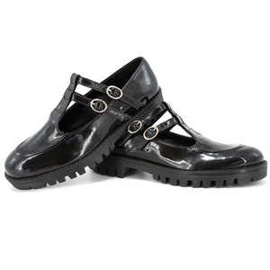 Black Double Strap Platform Mary Janes,Patent Leather,Mary Janes Shoes On Sale,Platform Shoes,T Strap Women Leather Shoes,Goth,Custom Shoes