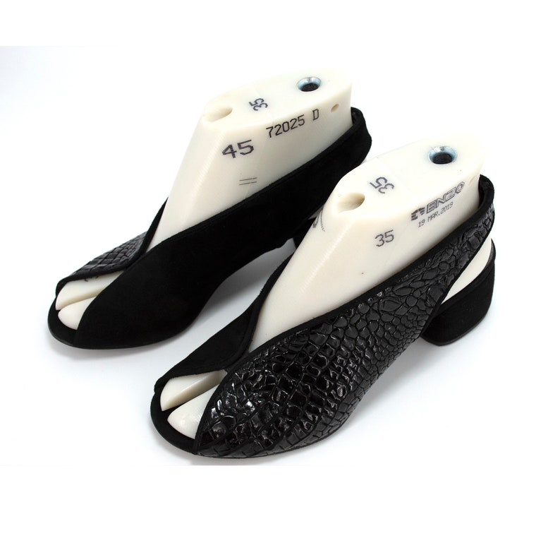 Block Heel Slingback Sandals,Black Suede Open Toe Sandals,Mid Heel Leather Sandals,Greek Sandals,Vintage Shoes,Custom Shoes image 5
