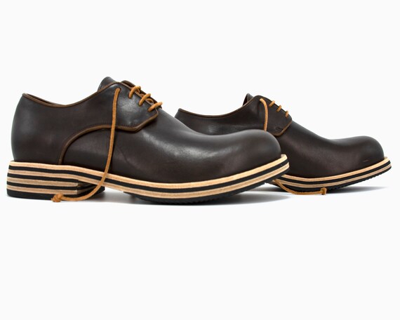 Brown Leather Derby Shoes, Handmade Dress Shoes, Vintage  display picture 1