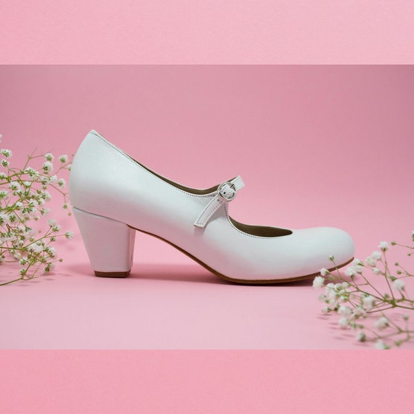 Mary Janes, Chaussures Mary Janes, Talons hauts pour femme, Escarpins blancs pour femme, Chaussures de mariage à talons bas, Chaussures en cuir, Chaussures de mariage, Chaussures personnalisées