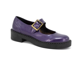 Scarpe viola, Mary Jane con plateau, scarpe Mary Jane in vernice in vendita, scarpe personalizzate, scarpe vintage, tacchi con plateau