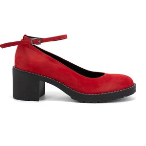 Red Platform Heels,Mary Janes Shoes Platform,Heels with Straps ,For Free 2nd Pair Leather Straps,Vintage Shoes,Mary Jane Shoes Heeled