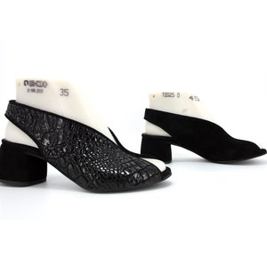 Block Heel Slingback Sandals,Black Suede Open Toe Sandals,Mid Heel Leather Sandals,Greek Sandals,Vintage Shoes,Custom Shoes image 3