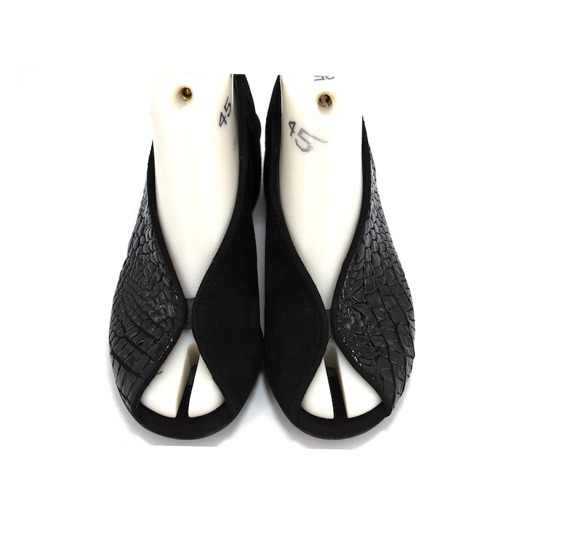 Block Heel Slingback Sandals,Black Suede Open Toe Sandals,Mid Heel Leather Sandals,Greek Sandals,Vintage Shoes,Custom Shoes image 4