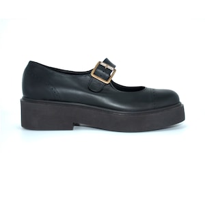 Black Leather Mary Janes Shoes Platform, Platform Heels,Mary Janes Heels,Chunky Heel,Rubber Soles,Leather Shoes,Vintage Shoes