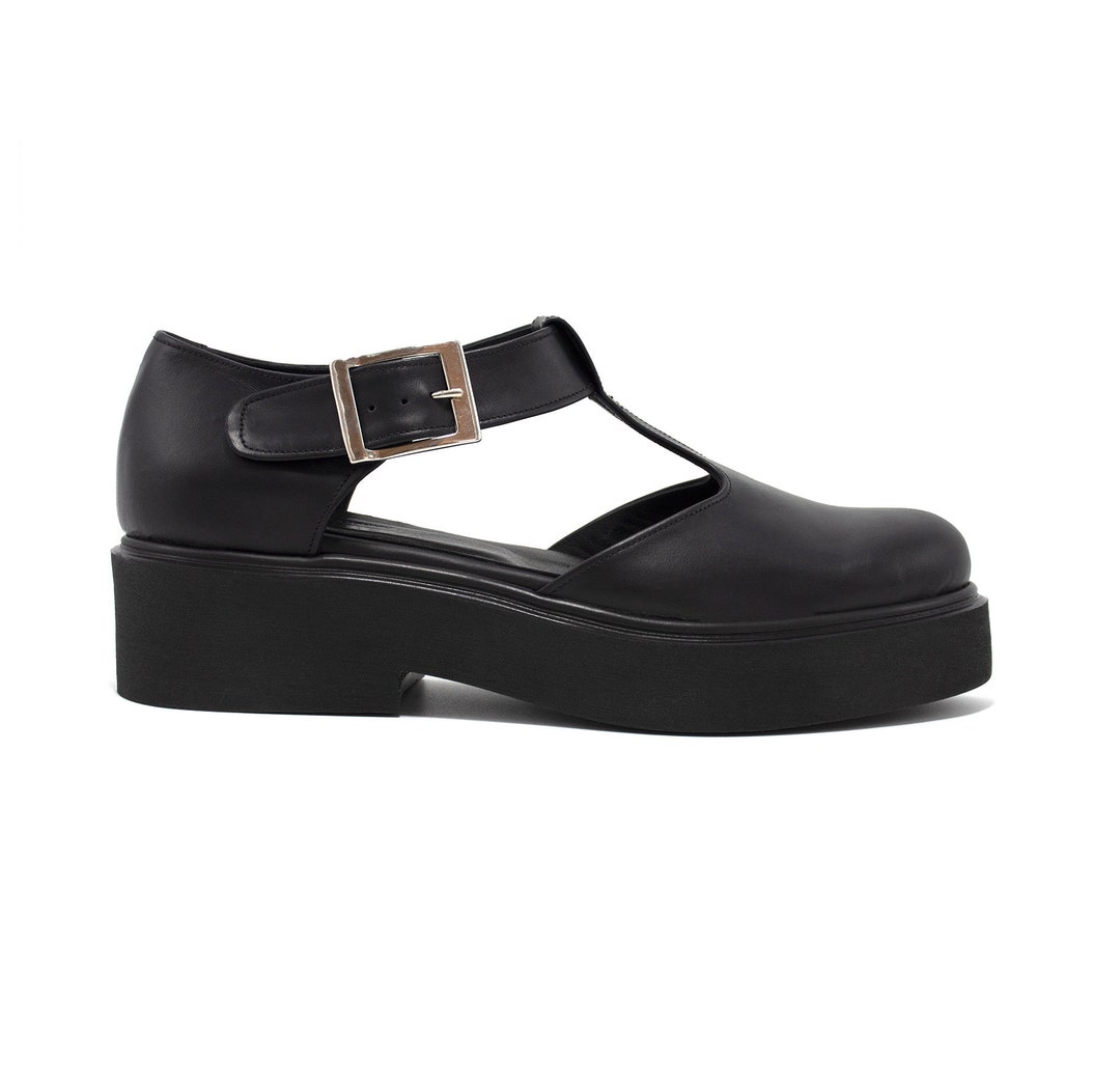 スニーカー THREE TO EIGHTY STRAP MARY JANE PLATFORM BLACK Black Leather Platform Mary Janes Shoes, Mary Janes,platform