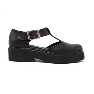 Black Leather Platform Mary Janes Shoes, Mary Janes,Platform Sandals,Custom Shoes,Womens Shoes,Chunky Mary Janes,Wide T strap Patform Shoes