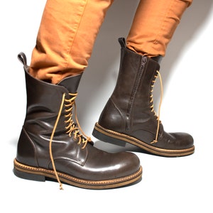 Men&#39;s Leather Boot,Brown Boots,Handmade Leather Boots,Combat Boot,Lace Up Βoots,Goth Boots