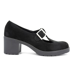 Black Suede Block Heel,Chunky Heel Mary Janes,Vintage Shoes,Custom Made Shoes,Custom Shoes,Womens Shoes,T-Bar Strap Chunky Mary Janes