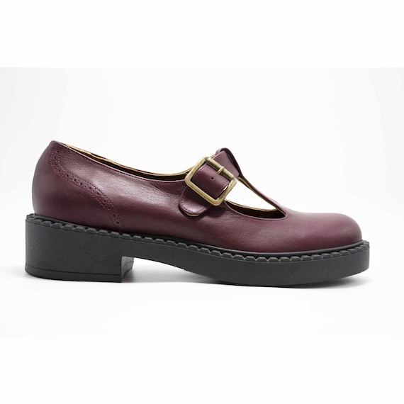 Burgundy Leather T-strap Mary Jane Platform Shoes - Etsy