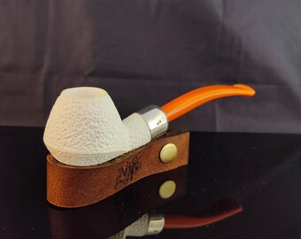 Blokpijp van meerschuim uit de vrije hand met acrylsteel en 925 sterlingzilver