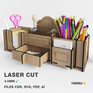 4,5 mm LightBurn Laser CNC Cut Desktop Organizer Een perfecte mix van precisie en functionaliteit