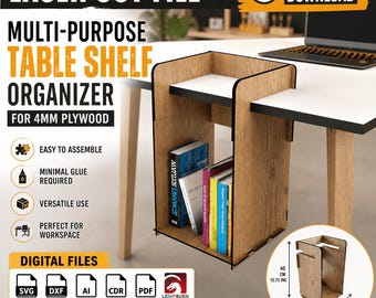 CNC Table Organizer Laser Cut File, 4mm Plywood Shelf SVG DXF, Desk Storage, Glowforge File, Laser Cut Organizer, Digital Download