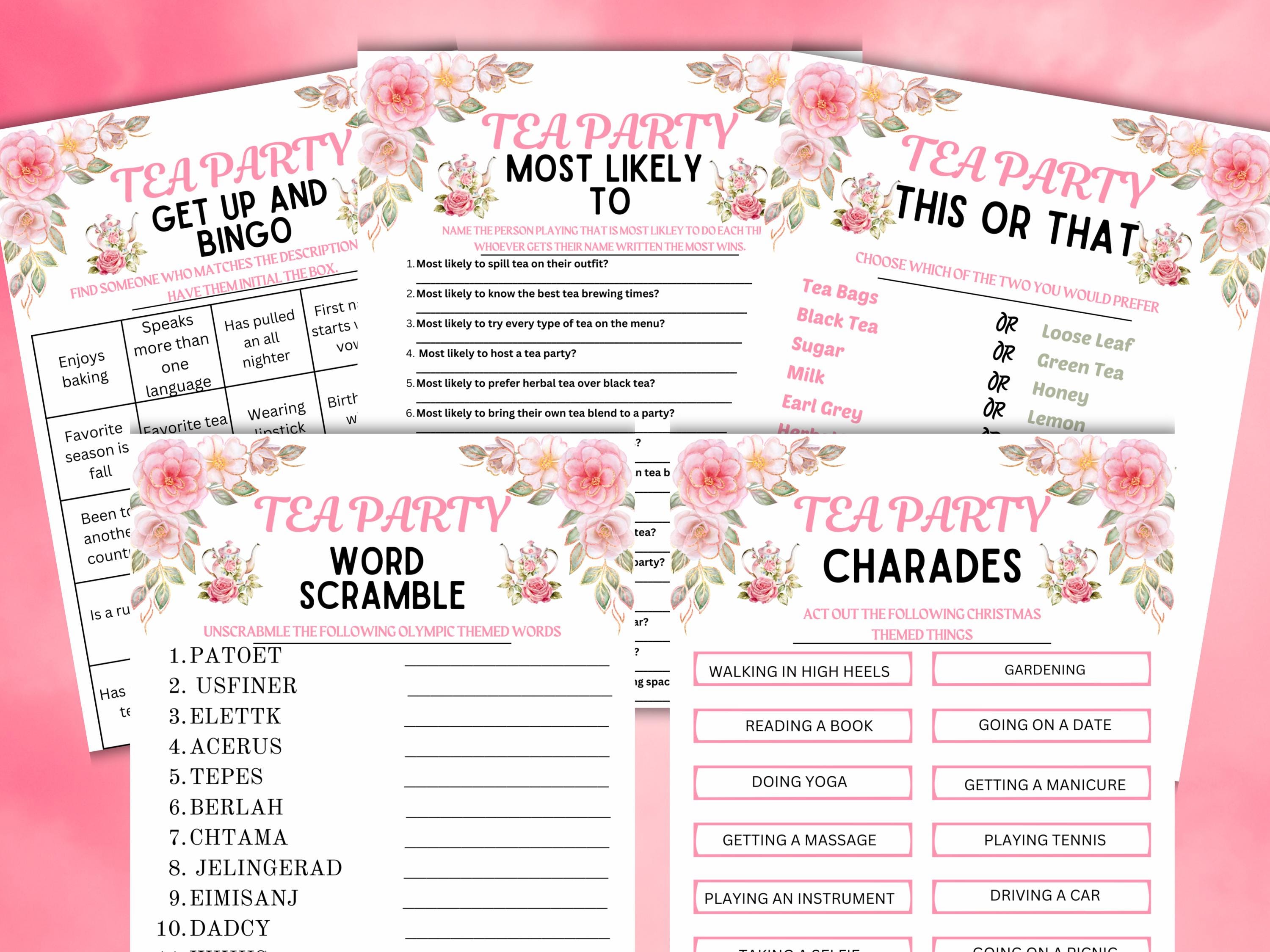 Tea Party Printable Games | Tea Party Games for Adults & Kids | Tea ...
