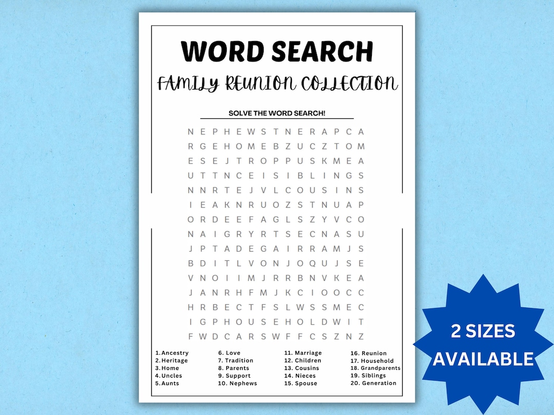 Family Reunion Word Search Game | Word Search | Family Reunion Games ...
