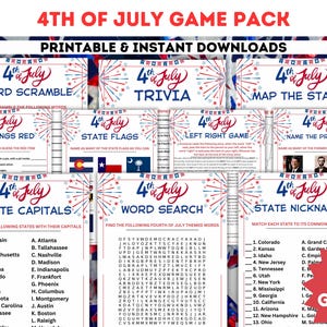 4th of July Printable Family Game Collection Fourth Of July Kids Games 4th Of July Theme Game Pack Independence Day Family Games Trivia