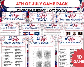 4th of July Printable Family Game Collection Fourth Of July Kids Games 4th Of July Theme Game Pack Independence Day Family Games Trivia