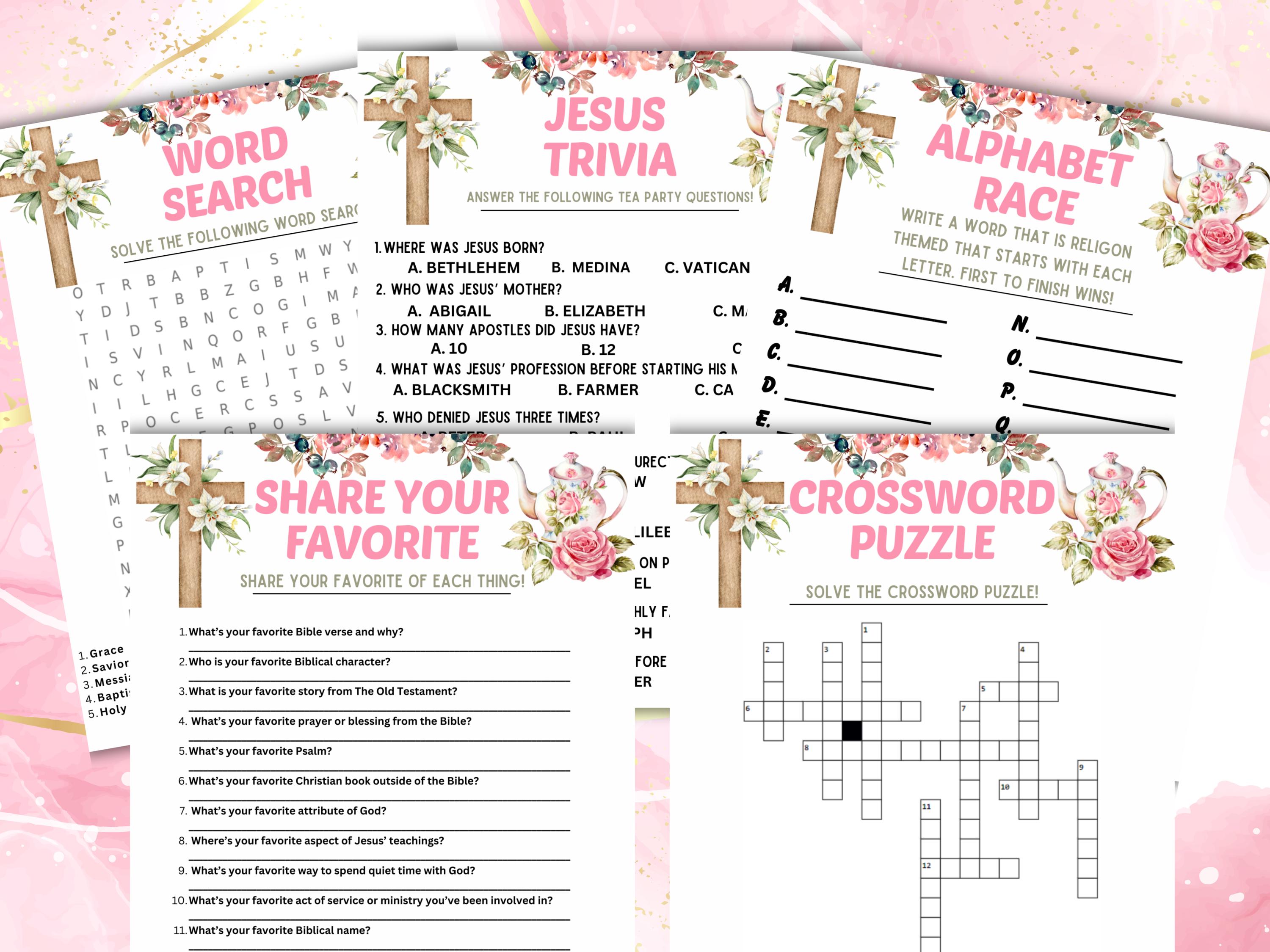Bible Tea Party Printable Games | Christian Games for Adults &amp; Kids ...