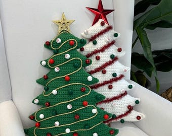 Padrão de crochê para almofadas de árvore de Natal festivas