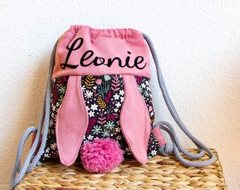 Children's gym bag pink rabbit with personalization