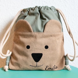 Children's gym bag brown bear with personalization