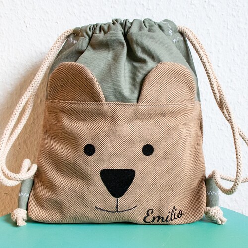 Children's Gym Bag Brown Bear With Personalization Etsy