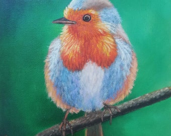 Peinture oiseau Robin, oeuvre d'art originale de Robin 15 x 15 cm, peinture d'art mural Robin par ArtmasterOilpainting