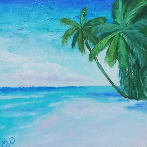 Pintura original de Florida, por encargo, playa y palmeras, óleo original hecho a mano, ¡NO es una impresión! Arte pequeño de 10 x 10 cm de ArtmasterOilpainting