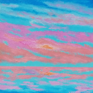 Pintura al atardecer en el mar, pintura original, obra de arte de paisaje marino, mini arte, pintura al óleo del cielo, para ordenar, 100% hecha a mano, 6 '' por 6 '' por ArtmasterOilpainting