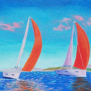 Pintura de veleros, arte marino, obra de arte marina, arte mural de veleros, pintura original de California, óleo por encargo, 8 x 10 pulgadas, de ArtmasterOilpainting