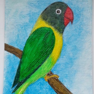 Pintura de papagaio original, pássaro, mini arte, pintura a óleo de papagaio, para encomendar, 6'' por 4'', da ArtmasterOilpainting, NÃO É UMA IMPRESSÃO!