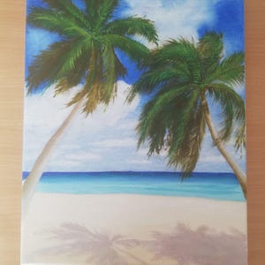 Florida Beach Painting Palm Tree Original Art Seascape Artwork Landscape Handmade 10&#39;&#39; by 12&#39;&#39; by ArtmasterOilpainting Oil Painting To Order