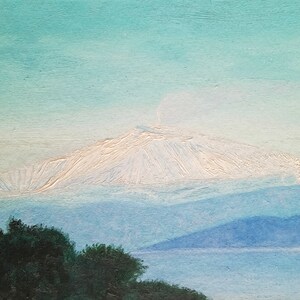 Dipinto Etna Vulcano Etna Opera d'arte originale Montagna Etna Sicilia Dipinto originale su ordinazione Mini arte fatta a mano 6''x8'' di ArtmasterOilpainting