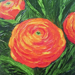 Pintura de ranúnculos Arte floral original Impasto Ranunculus Flower Artwork 8 x 6 in Pintura de arte por encargo de ArtmasterOilpaintiong