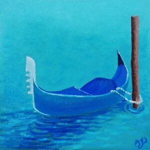 Venetiaanse gondelschilderij Venetië originele kunst Italië 8 x 8 in klein schilderij origineel op bestelling ArtmasterOlieverfschilderij