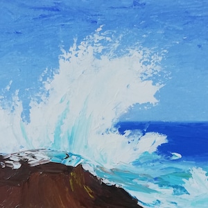 Pintura de playa de California, arte costero en miniatura, olas de playa, pintura al óleo empastada, original, hecha a mano, 6 x 8 pulgadas, ArtmasterOilpainting